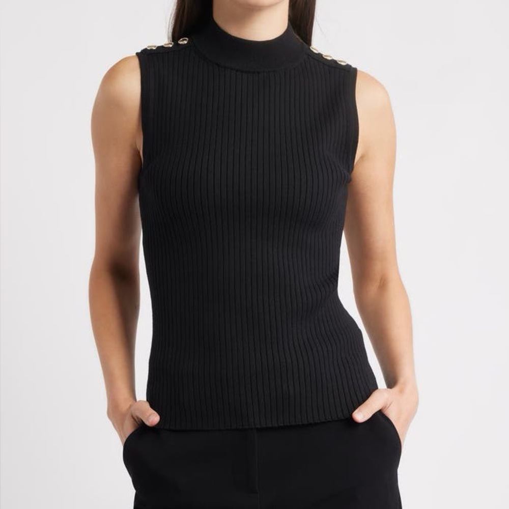 Marled Black Ribbed Knit Top